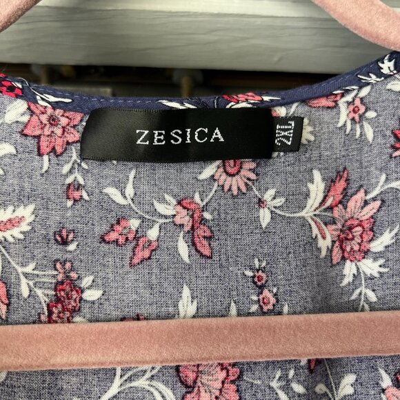 Zesica Boho Wrap Dress Blue Red Pink Floral with Ruffle Bottom Size 2XL - Picture 6 of 6